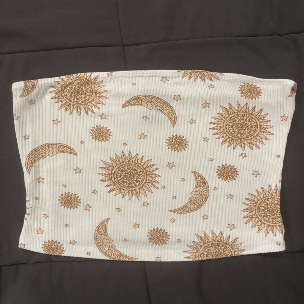 Forever 21 Medium White and Gold Sun and Moon Tube Top